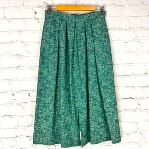 Vintage pleated skirt size 12 granny preppy midi lined green teal cottagecore